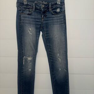 American Eagle Outfitters Dark Blue Distressed Skinny Jeans